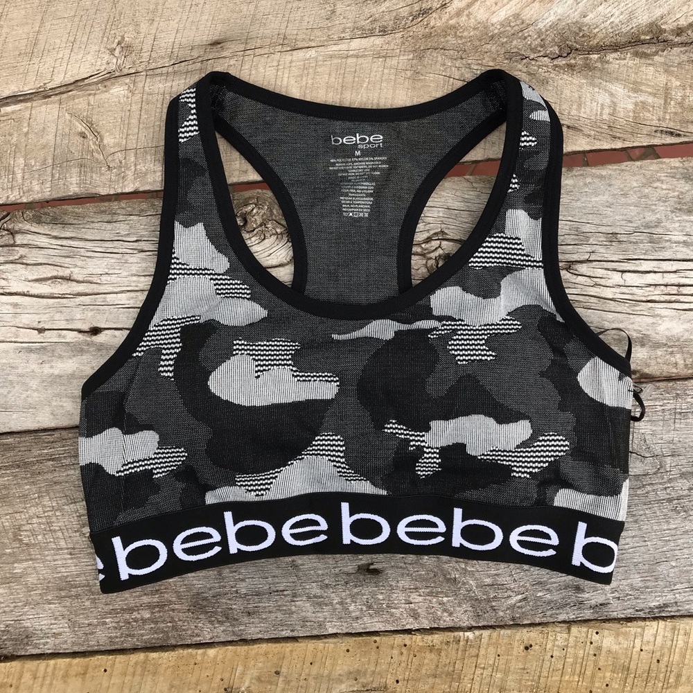 BeBe Black & Gray Camo Sports Bra/Crop Top  NWT